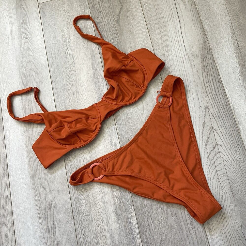 Ookioh Underwire Bikini high cut womens Orange large swim beach vacation minimal